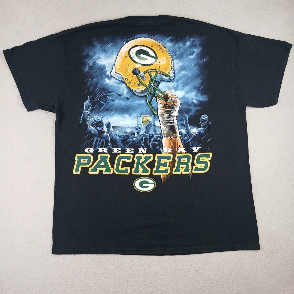 Majestic Green Bay Packers T-Shirt Mens XL Graphic Helmet Black NFL Thunder